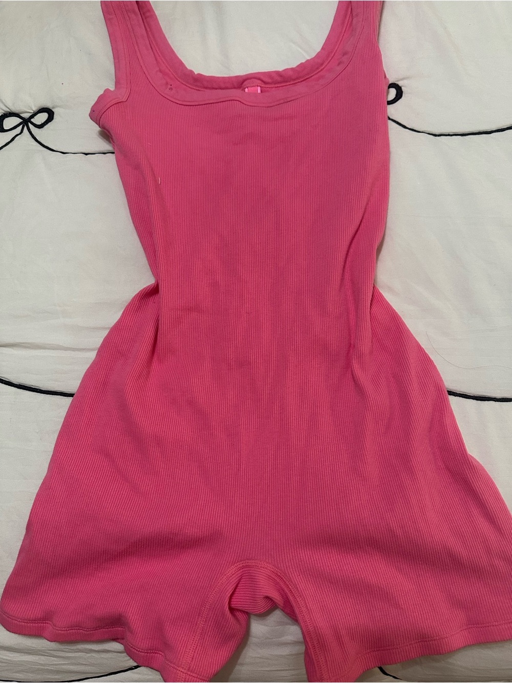 SKIMS Hot Pink Ribbed Tank Romper